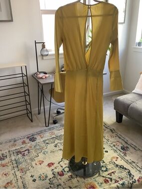 ASOS Mustard Yellow Long-Sleeve Midi Dress with V-Back